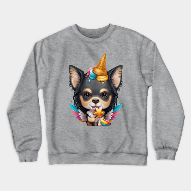 Tricolor Long Coat Chihuahua Ice Cream Unicorn Crewneck Sweatshirt by stonemask